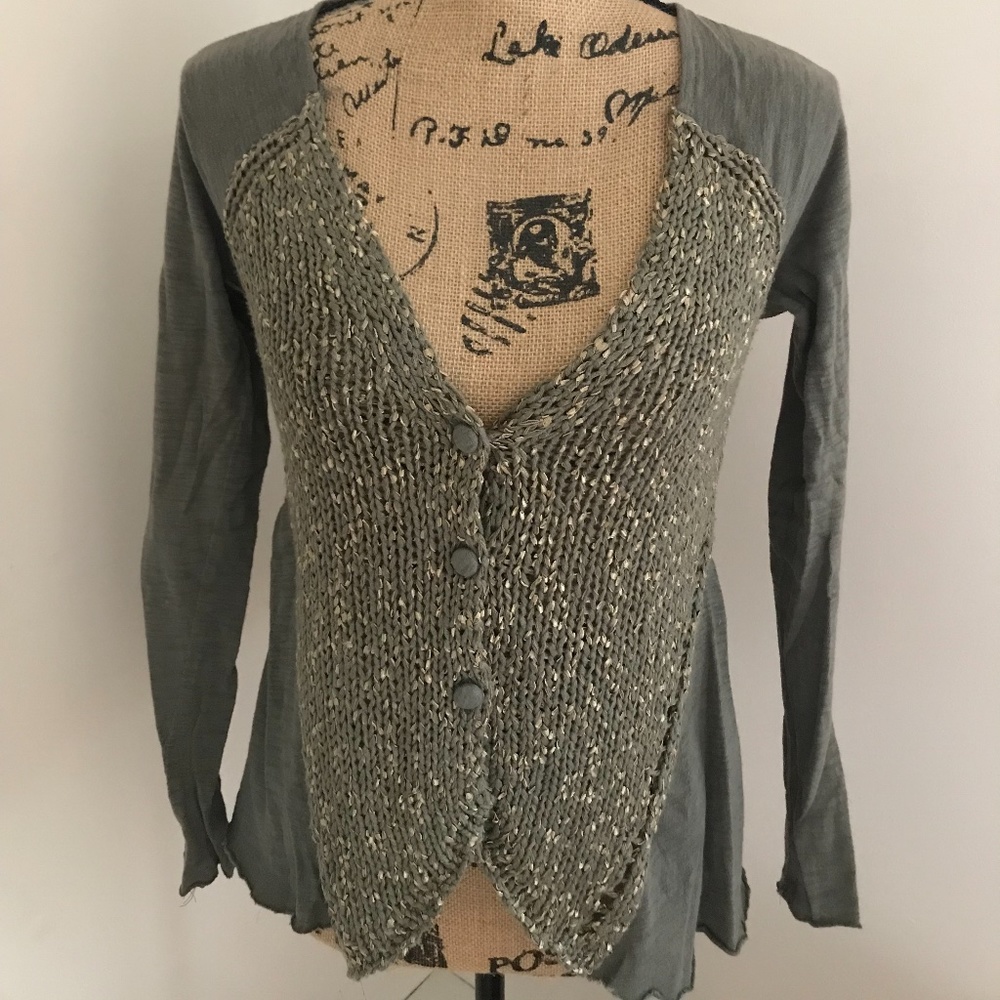 Meadow Rue for Anthropologie olive green crocheted /cotton cardigan